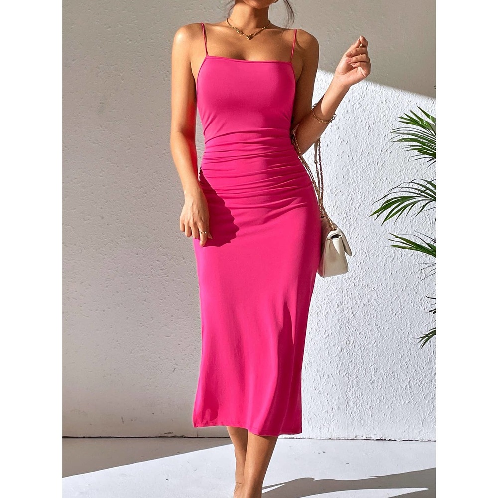 Twist Backless Split Thigh Cami midi Dress nude tan - Picture 11 of 11
